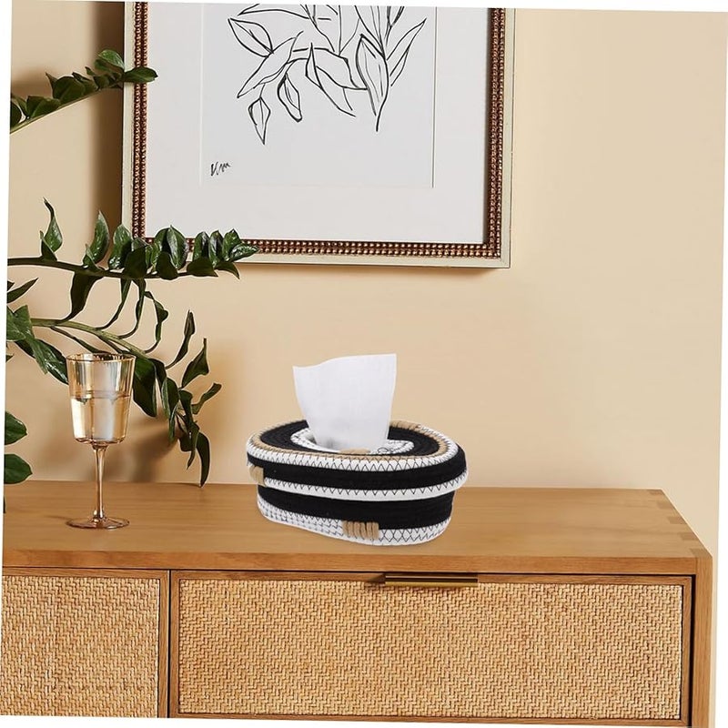 غطاة صندوق المناديل المنسوجة يدوياً من حبل القطن، حامل زينة الحمام بلون البيج - Image 3